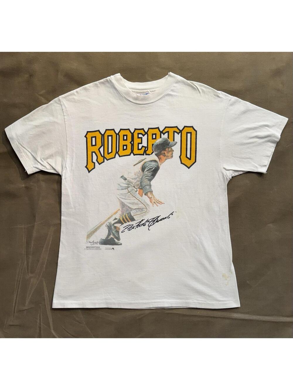 Vintage 90s 1992 Roberto Clemente Single Stitch Hanes Beefy T-Shirt Ohiopyle L